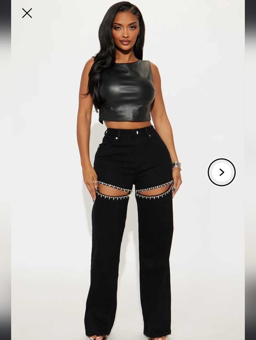 NWT FashionNova Womens Black Jeans w/ Silver Beaded Trim Cut Outs Size 9P